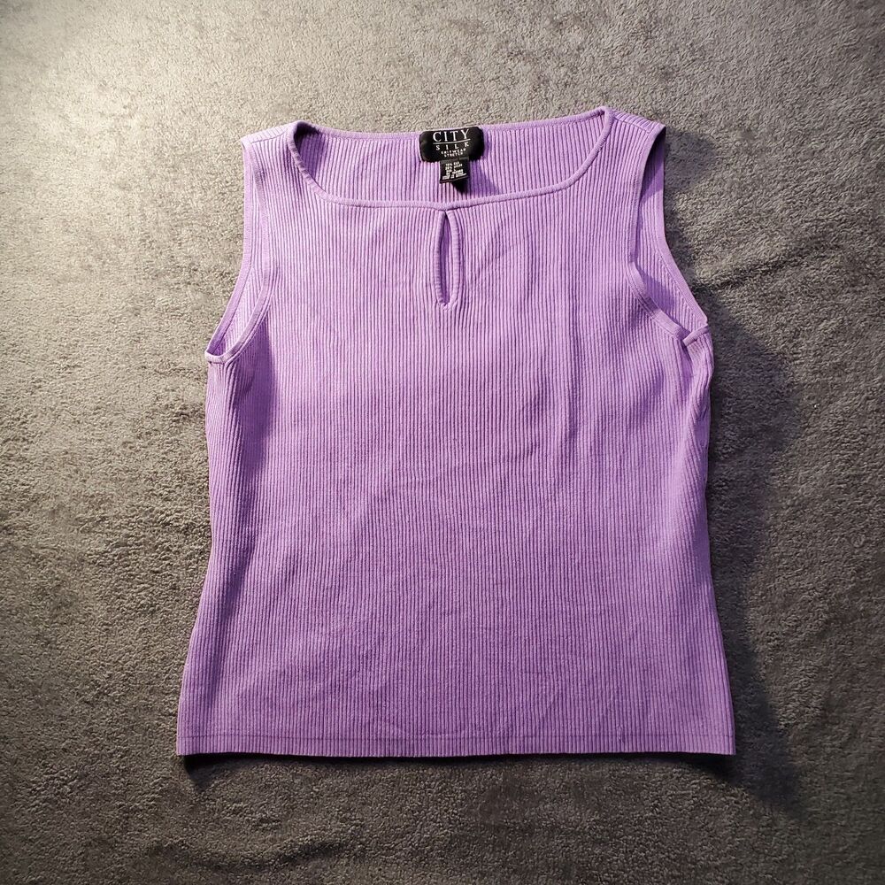 City Silk Knit Stretch Tank Top Large Keyhole Capsule Elevated Basic Old Money